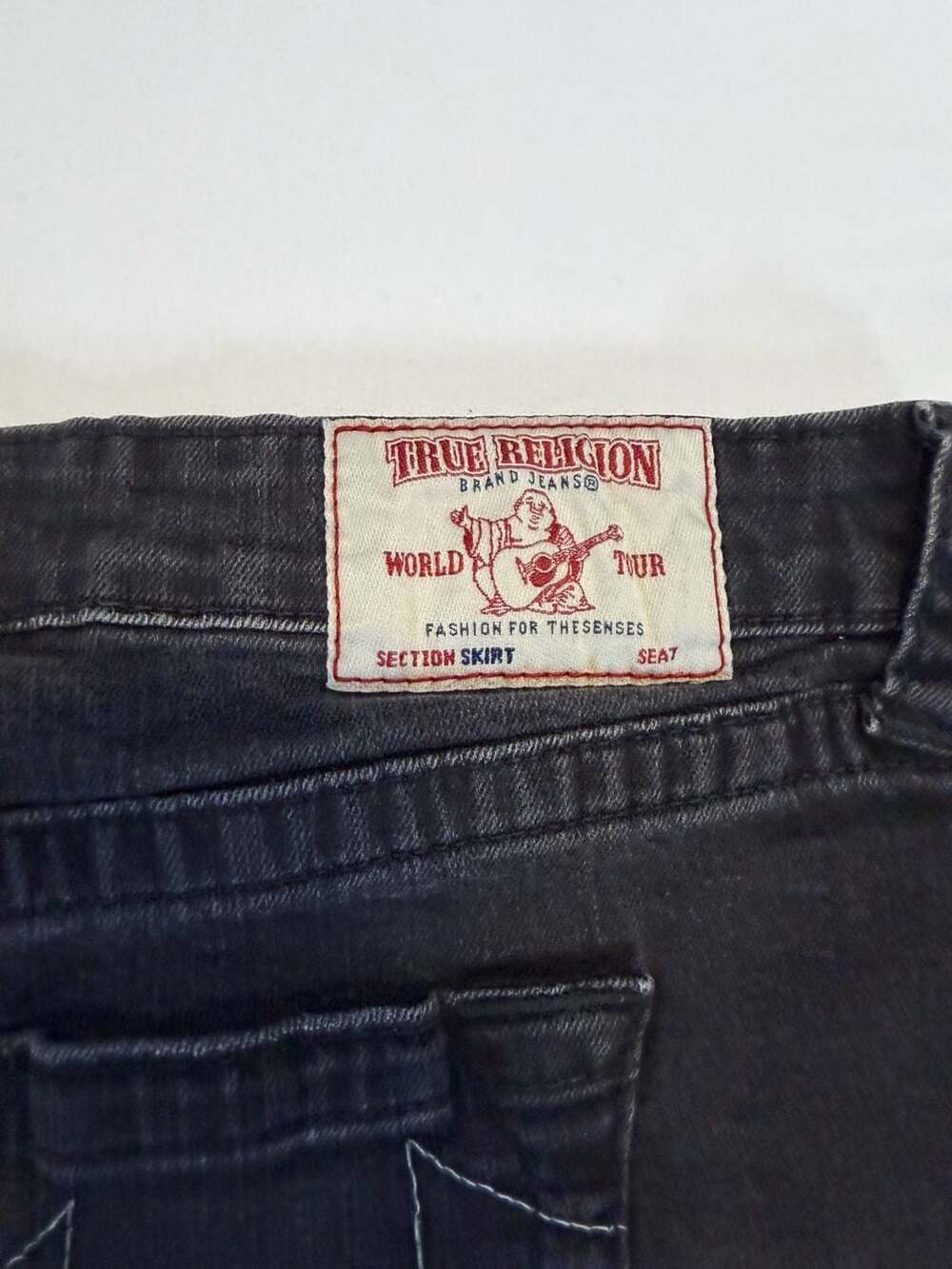 True Religion Section Skirt Black Denim Raw Hem Size 29 - Picture 6 of 7